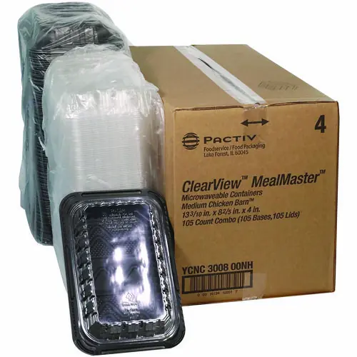 Pactiv Evergreen ClearView MealMaster Chicken Barn, Black/Clear, Plastic, 105/Carton
