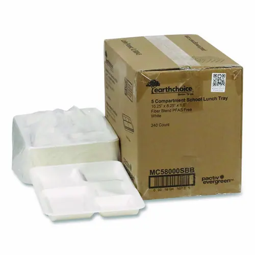 Pactiv Evergreen Compostable Fiber Blend School Lunch Tray, 10 x 8 x 1, White, 240/Carton