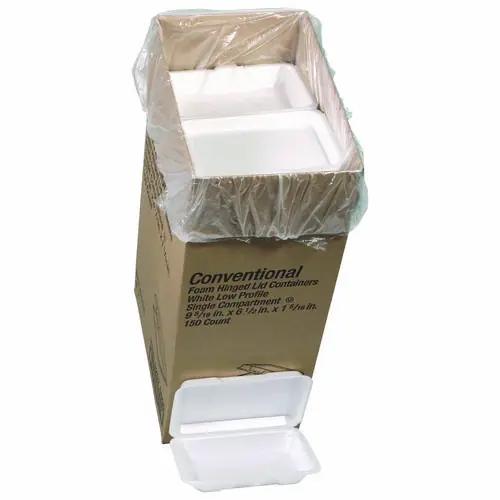 Pactiv Evergreen Conventional Foam Hinged Lid Container, Very Shallow, 9 x 6.5 x 1.3, White, 150/Carton