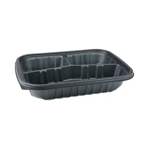 Pactiv Evergreen EarthChoice Entree2Go Takeout Container, 3 Compartments, 48 oz, Black, Plastic