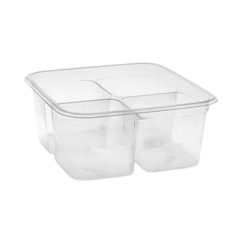Pactiv Evergreen EarthChoice Square Recycled Bowl - 4 Compartments, 32 oz, Clear, Plastic, 360/Carton