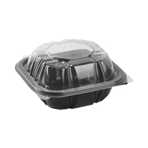 Pactiv Evergreen EarthChoice Vented Dual Color Microwavable Hinged Lid Container, 16 oz, Black/Clear, Plastic, 321/Carton