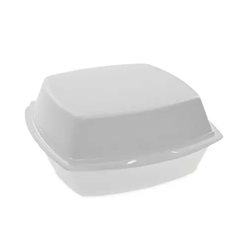 Pactiv Evergreen Foam Hinged Lid Container, Single Tab Lock, 6.38 x 6.38 x 3, White