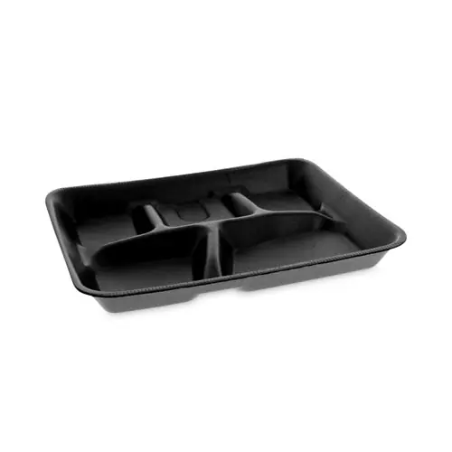 Pactiv Evergreen Foam School Trays, 5-Compartment, Black, 500/Carton