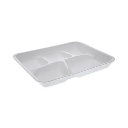 Pactiv Evergreen Foam School Trays, 5-Compartment, White, 500/Carton