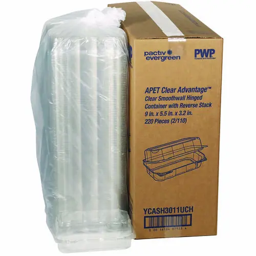 Pactiv Evergreen Hoagie Hinged Lid Container, Clear Plastic, 220/Carton