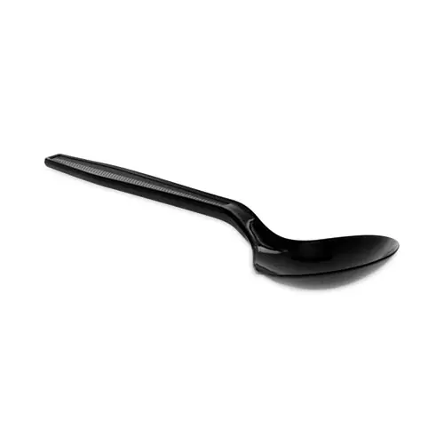 Pactiv Evergreen Meadoware Cutlery, Medium Heavyweight Soup Spoon, Plastic, Black, 1,000/Carton