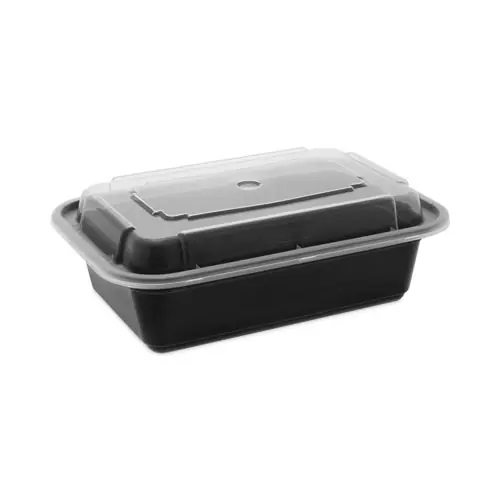 Pactiv Evergreen Newspring VERSAtainer Microwavable Food Containers with Lids, 24 oz, Black/Clear, Plastic, 150/Carton