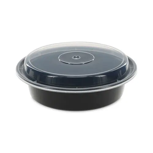 Pactiv Evergreen Newspring VERSAtainer Microwavable Containers, 24 oz, 7" Diameter, Black/Clear, Plastic, 150/Carton