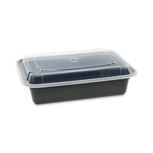 Pactiv Evergreen Newspring VERSAtainer Microwavable Containers, 38 oz, Black/Clear, Plastic, 150/Carton