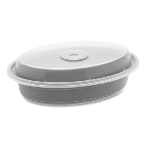 Pactiv Evergreen Newspring VERSAtainer Microwavable Oval Containers with Lids, 12 oz, Black/Clear, Plastic, 150/Carton