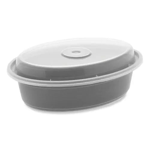 Pactiv Evergreen Newspring VERSAtainer Microwavable Containers, Oval, 16 oz, Black/Clear, Plastic, 150/Carton