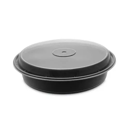 Pactiv Evergreen Newspring VERSAtainer Microwavable Containers with Vented Lid, 48 oz, 9" Diameter, Black/Clear, Plastic, 150/Carton (Extended Delivery Time)
