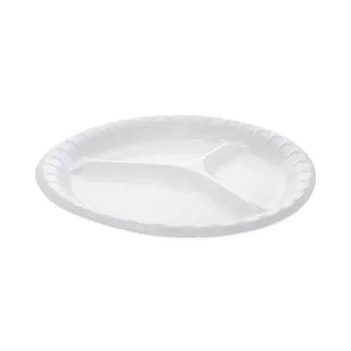 Pactiv Evergreen Placesetter Deluxe Laminated Foam Dinnerware, 3-Compartment Plate, 10.25" dia, White, 540/Carton
