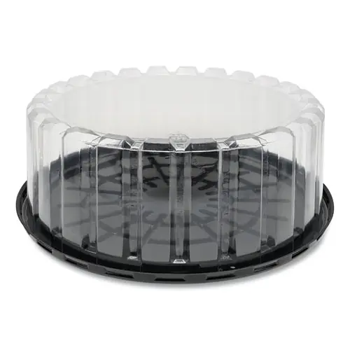 Pactiv Evergreen Plastic Cake Container, Shallow 9" Cake Container, 90/Carton, Clear/Black
