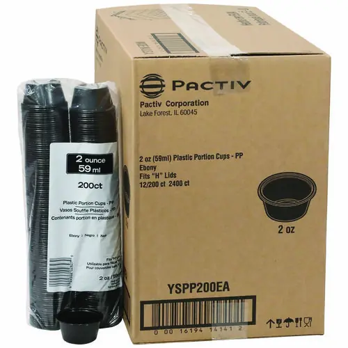 Pactiv Evergreen Plastic Portion Cup, 2 oz., Black, 2,400/Carton