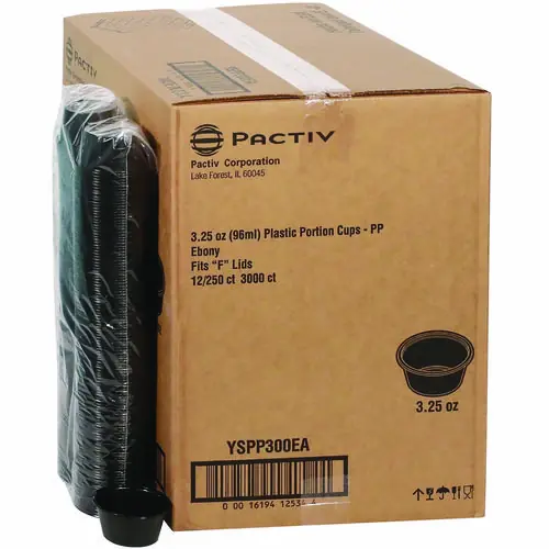 Pactiv Evergreen Plastic Portion Cup, 3.25 oz, Black, 3,000/Carton