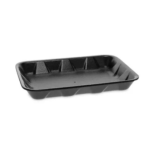 Pactiv Evergreen Supermarket Tray, #4D1, 9.5 x 7 x 1.25, Black, Foam, 500/Carton