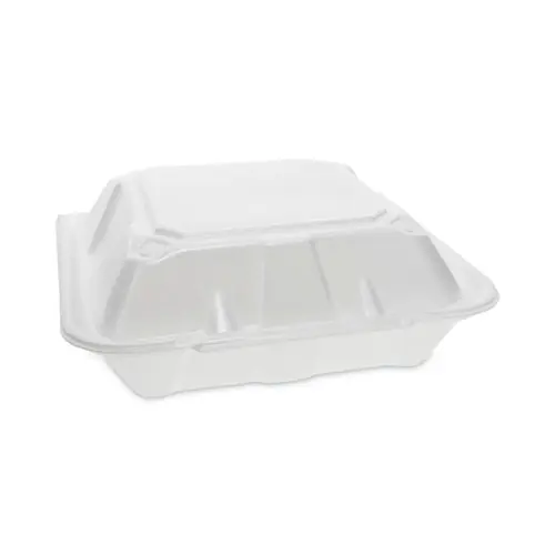 Pactiv Evergreen Vented Foam Hinged Lid Container, 3 Compartments, White, 150/Carton