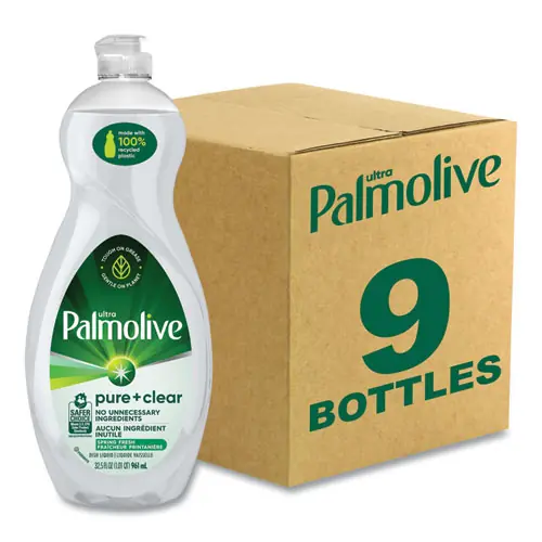 Palmolive® Pure + Clear Dishwashing Liquid, Spring Fresh, 32.5 oz Bottle, 9/Carton