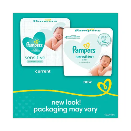 Pampers® Sensitive Baby Wipes, Unscented, White, 56 Wipes/Pack, 8 Packs/Carton