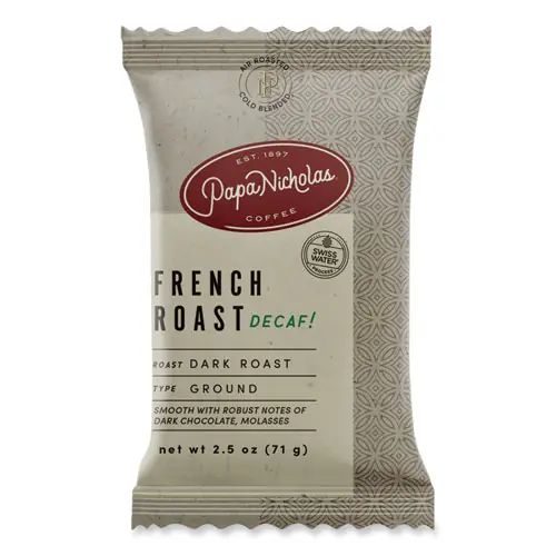 PapaNicholas® Coffee Premium Coffee, Decaffeinated French Roast, 18/Carton