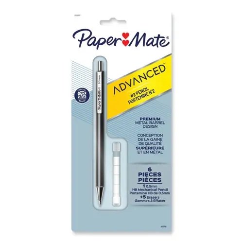 Paper Mate® Advanced Mechanical Pencils, 0.5 mm, HB (#2), Black Lead, Gun Metal Gray Barrel