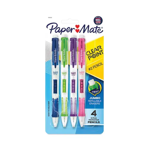 Paper Mate® Clear Point Mechanical Pencil, 0.7 mm, HB (#2), Black Lead, Assorted Barrel Colors, 4/Pack