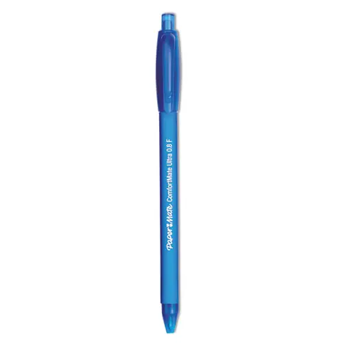 Paper Mate® ComfortMate Ultra Ballpoint Pen, Retractable, Fine 0.8 mm, Blue Ink, Blue Barrel, Dozen
