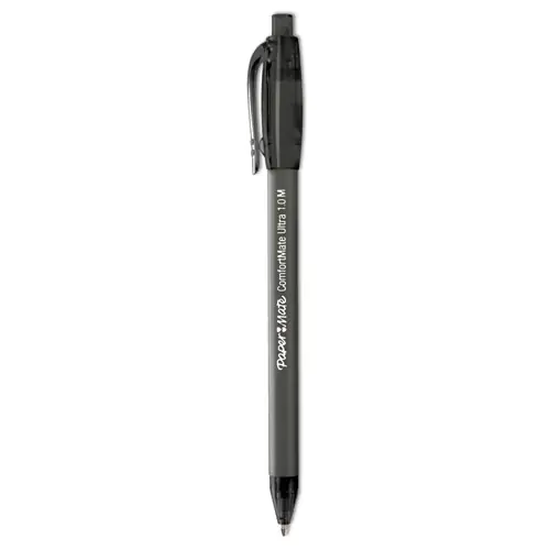 Paper Mate® ComfortMate Ultra Ballpoint Pen, Retractable, Medium 1 mm, Black Ink, Black Barrel, Dozen