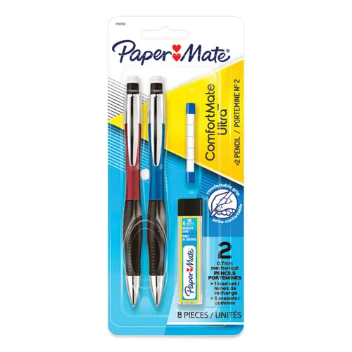 Paper Mate® ComfortMate Ultra Pencil Starter Set, 0.7 mm, HB (#2), Black Lead, Assorted Barrel Colors, 2/Pack