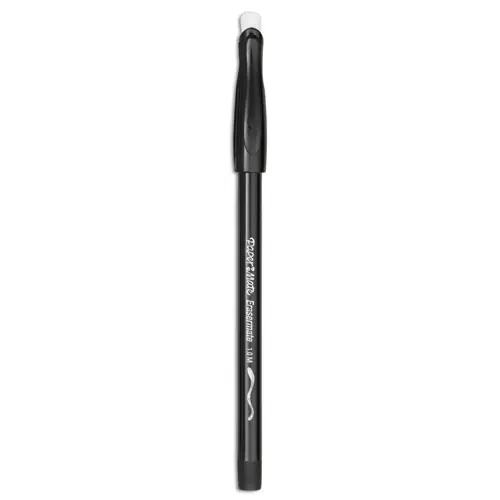 Paper Mate® Eraser Mate Ballpoint Pen, Stick, Medium 1 mm, Black Ink, Black Barrel, Dozen