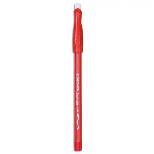 Paper Mate® Eraser Mate Ballpoint Pen, Stick, Medium 1 mm, Red Ink, Red Barrel, Dozen