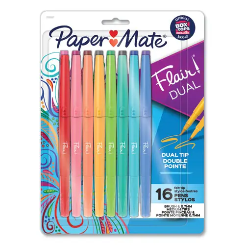 Paper Mate® Flair Dual Tip Multi-Tip Porous Point Pen, Medium 0.7 mm Bullet Tip, Assorted Colors, Pack of 16