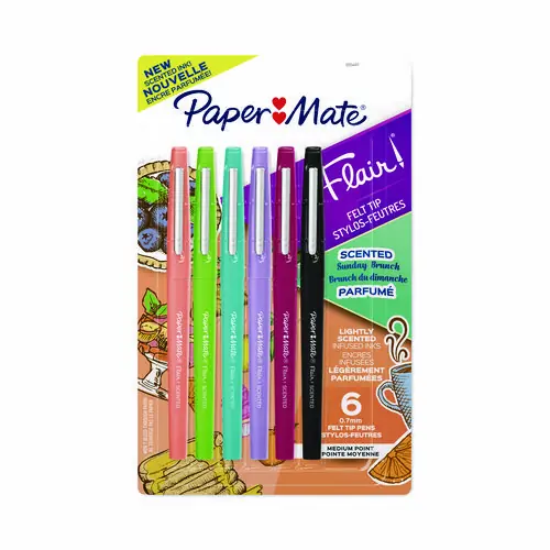 Paper Mate® Flair Scented Felt Tip Porous Point Pen, Medium 0.7 mm, Sunday Brunch Scents, Assorted Colors, 6/Pack