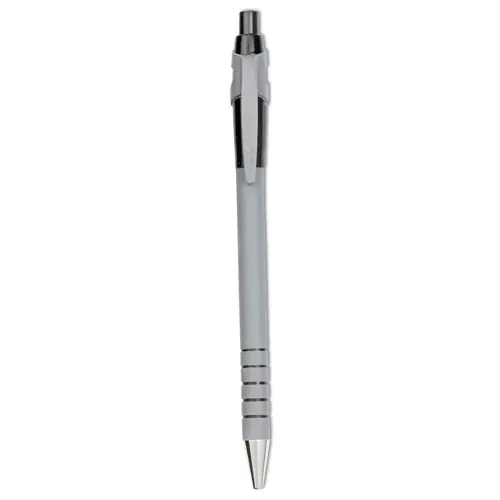 Paper Mate® FlexGrip Ultra Recycled Ballpoint Pen, Retractable, Fine 0.8 mm, Black Ink, Gray/Black Barrel, Dozen