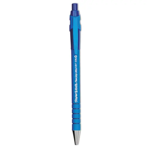 Paper Mate® FlexGrip Ultra Recycled Ballpoint Pen, Retractable, Fine 0.8 mm, Blue Ink, Black/Blue Barrel, Dozen