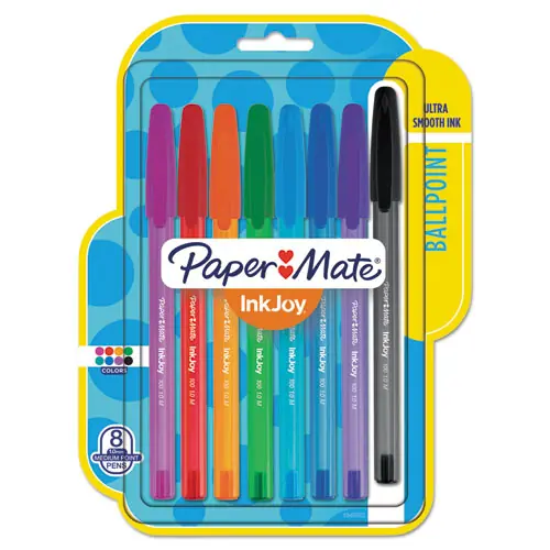 Paper Mate® InkJoy 100 Ballpoint Pen, Medium, 1 mm, Assorted Ink & Barrel Colors, 8/Pack