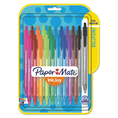 Paper Mate® InkJoy 100 RT Ballpoint Pen, Retractable, Medium 1 mm, Assorted Ink and Barrel Colors, 20/Pack