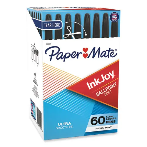 Paper Mate® InkJoy 50ST Ballpoint Pen, Medium Point, Black Ink, Clear Barrel, 60 Pack