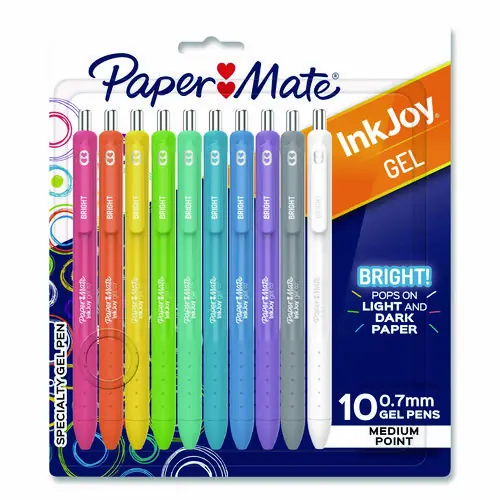Paper Mate® InkJoy Gel Bright Gel Pen, Retractable, Medium 0.7 mm, Assorted Ink, Assorted Barrel, 10/Pack