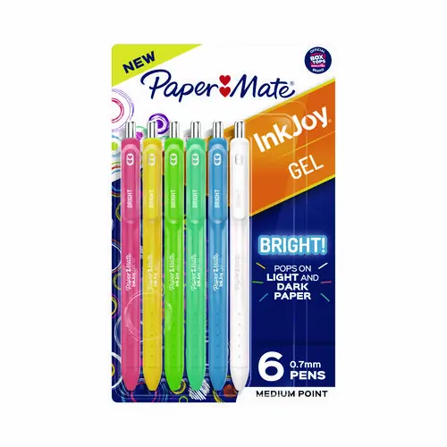 Paper Mate® InkJoy Gel Bright Gel Pen, Retractable, Medium, 0.7 mm, Assorted Ink & Barrel Colors, 6 Pack