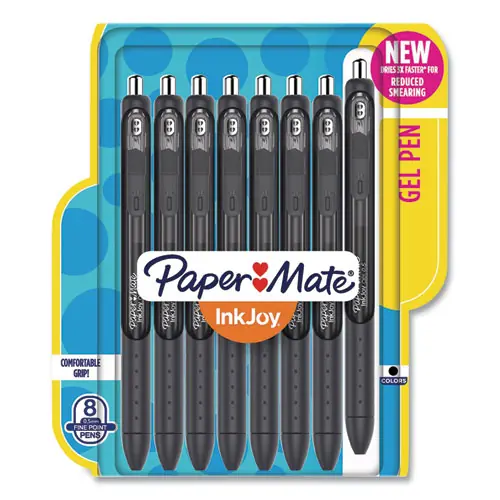 Paper Mate® InkJoy Gel Pen, Retractable, Fine 0.5 mm, Black Ink, Black/Smoke Barrel, 8/Pack