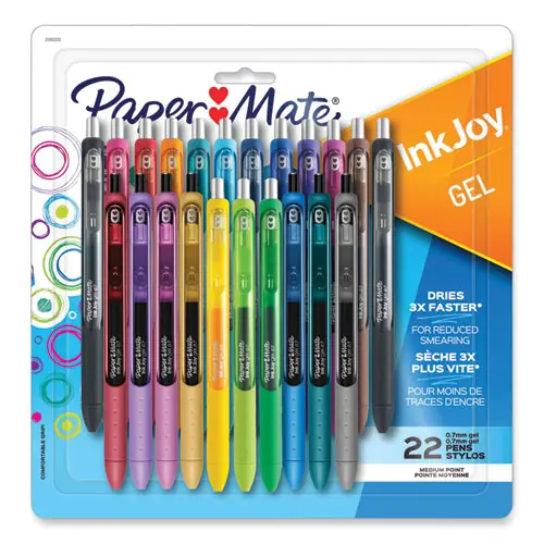Paper Mate® InkJoy Gel Pen, Retractable, Medium 0.7 mm, Assorted Ink and Barrel Colors, 22/Pack