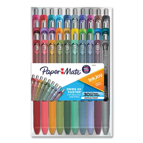 Paper Mate® InkJoy Gel Pen, Retractable, Medium 0.7 mm, Assorted Ink and Barrel Colors, 30/Pack
