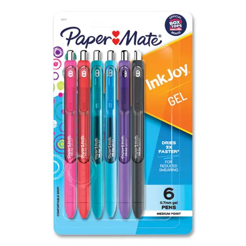 Paper Mate® InkJoy Gel Pen, Retractable, Medium 0.7 mm, Assorted Ink and Barrel Colors, 6/Pack