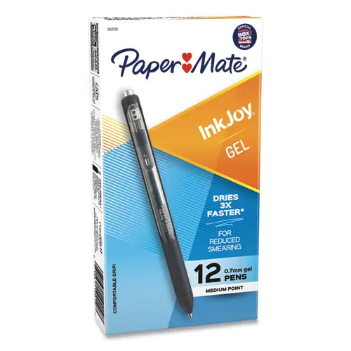 Paper Mate® InkJoy Gel Pen, Retractable, Medium 0.7 mm, Black Ink, Black Barrel, Dozen
