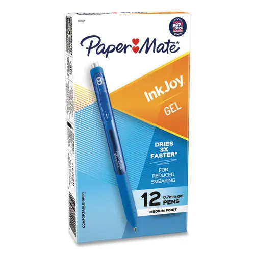 Paper Mate® InkJoy Gel Pen, Retractable, Medium 0.7 mm, Blue Ink, Blue Barrel, Dozen