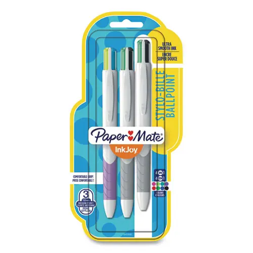 Paper Mate® InkJoy Quatro Multi-Color Ballpoint Pen, Retractable, Medium Point, 1 mm, Assorted Inks and Barrel Colors, 3/Pack
