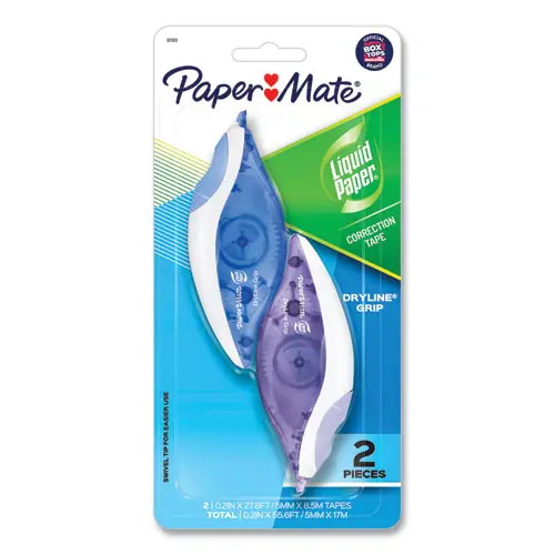 Paper Mate® Liquid Paper® DryLine Grip Correction Tape, Blue/Purple, 2/Pack